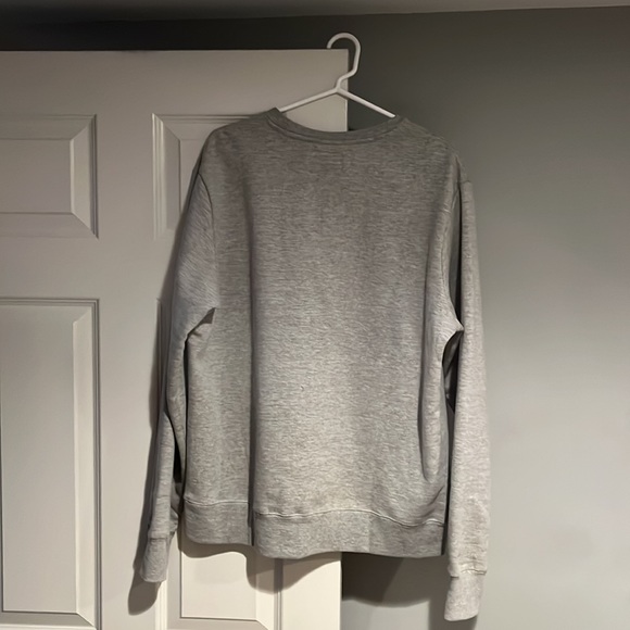 Men’s Champion Powerblend Fleece Crewneck, Script Logo Oxford Grey - Picture 2 of 3